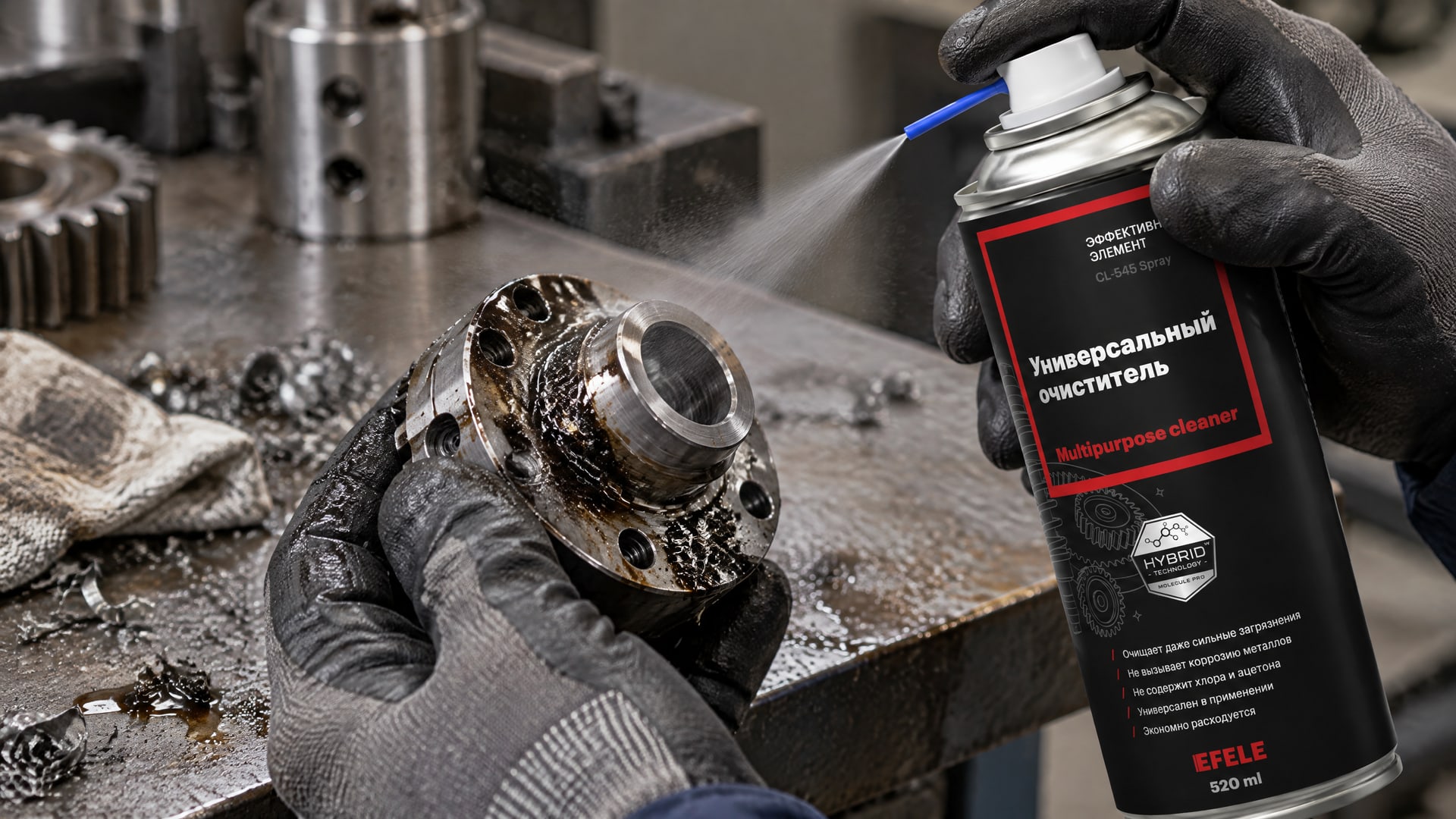 EFELE CL-545 Spray (универсальный очиститель) для очистки масляных загрязнений.